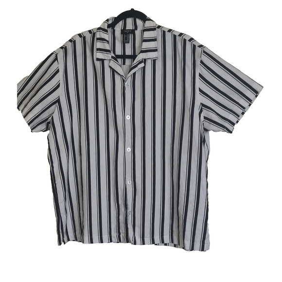 Forever 21 Other - Forever 21 Linen Blend Men's Shirt Size XXL Black & White Vertical Stipe